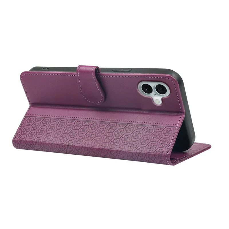 iPhone 17 Hülle Magnetverschluss Kleeblatt Leder Handyhülle - Dunkelviolett