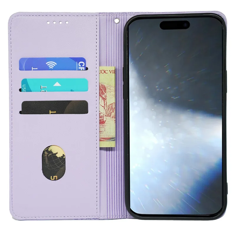 Für iPhone 17 Hülle Vierblättriges Kleeblatt Leder Flip Phone Cover Ständer Geldbörse - Hellviolett