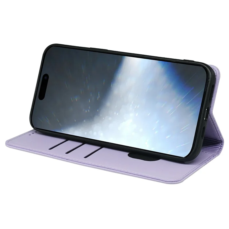 Für iPhone 17 Hülle Vierblättriges Kleeblatt Leder Flip Phone Cover Ständer Geldbörse - Hellviolett