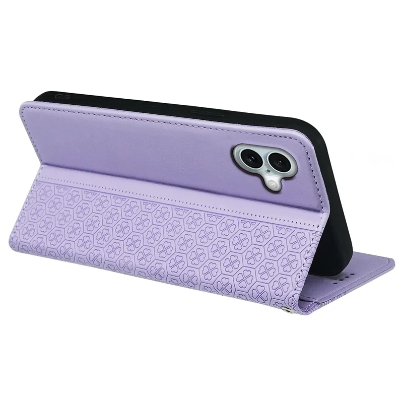 Für iPhone 17 Hülle Vierblättriges Kleeblatt Leder Flip Phone Cover Ständer Geldbörse - Hellviolett