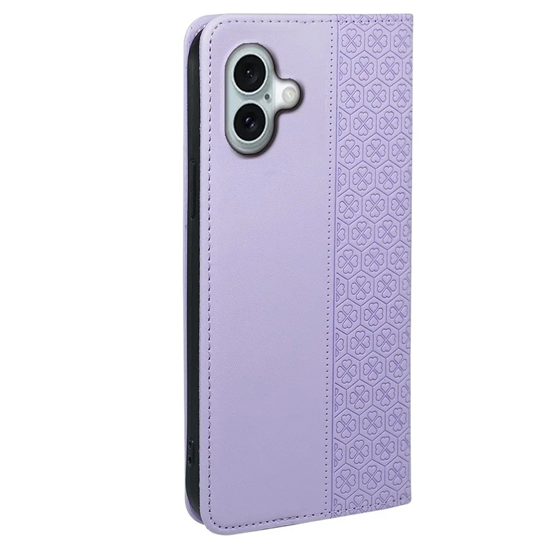 Für iPhone 17 Hülle Vierblättriges Kleeblatt Leder Flip Phone Cover Ständer Geldbörse - Hellviolett