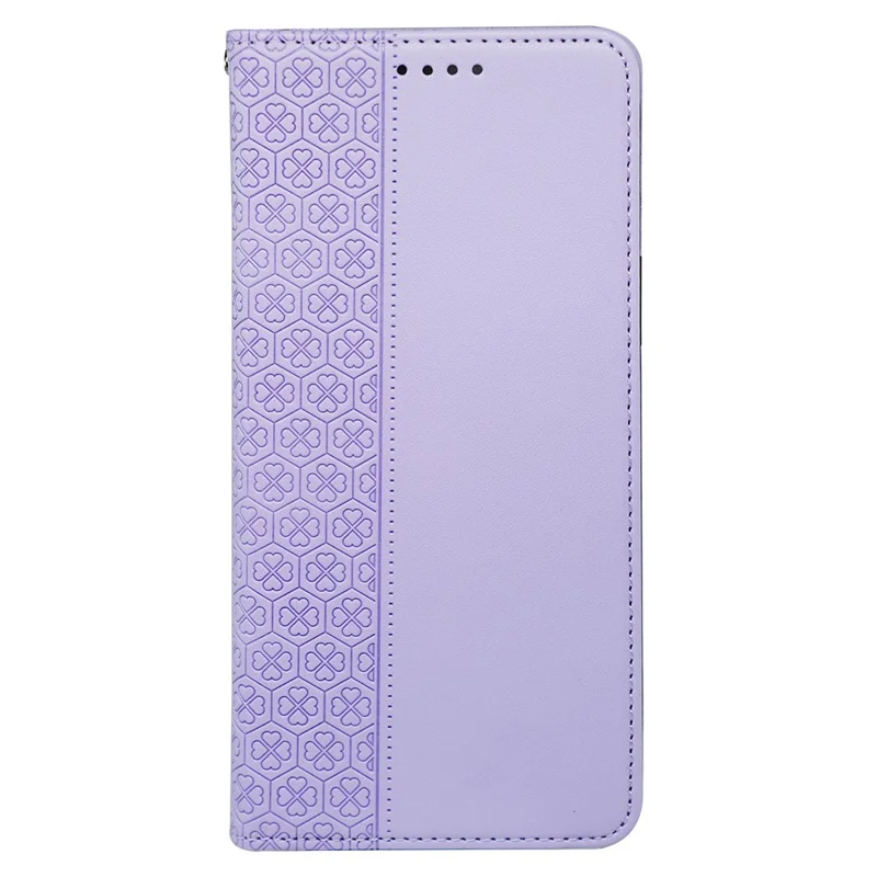 Für iPhone 17 Hülle Vierblättriges Kleeblatt Leder Flip Phone Cover Ständer Geldbörse - Hellviolett