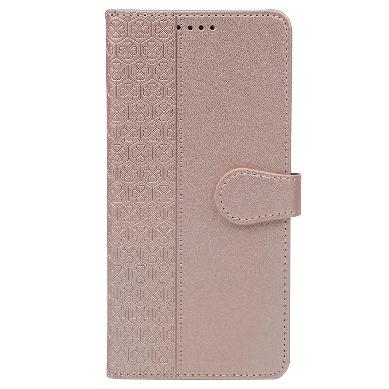 For Samsung Galaxy A16 5G / 4G Case Magnetic Clasp Four Leaf Clover Leather Phone Cover - Rose Gold