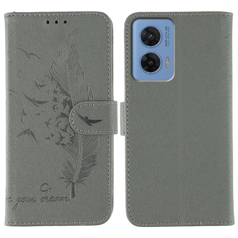 Custodia Motorola G96 5G Feather Imprint PU Leather Wallet Phone Cover - Grigio