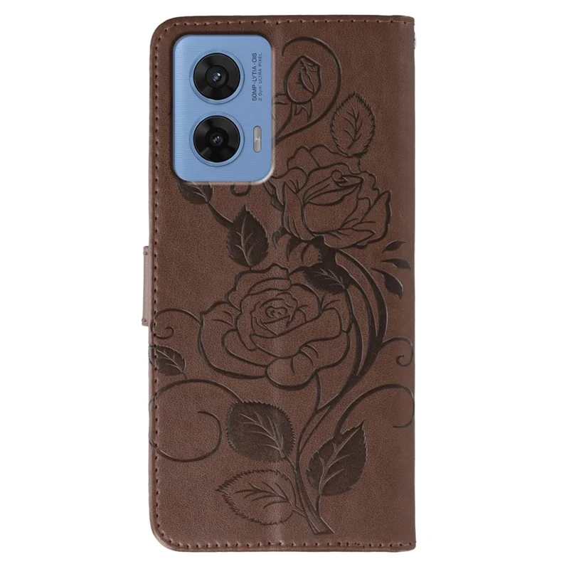 For Motorola G96 5G Case Wallet Stand Imprinted Rose Butterfly PU Leather Phone Cover - Brown