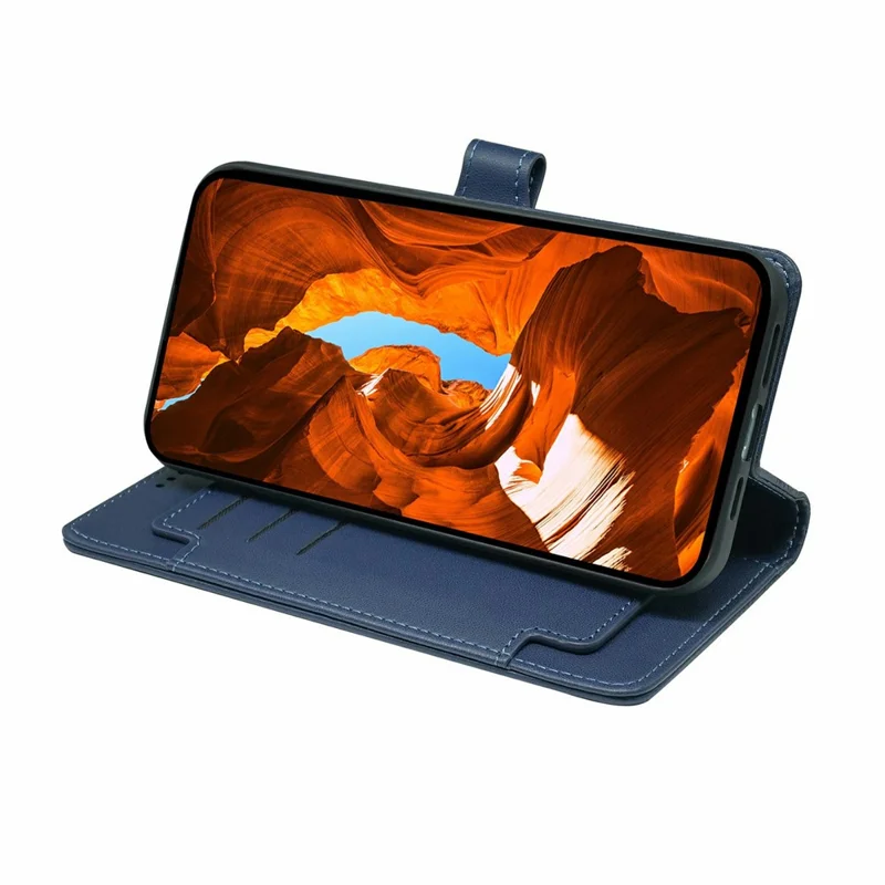 Til Motorola G96 5G hylse med 9 kortpladser i standhylster af PU-læder - Blå