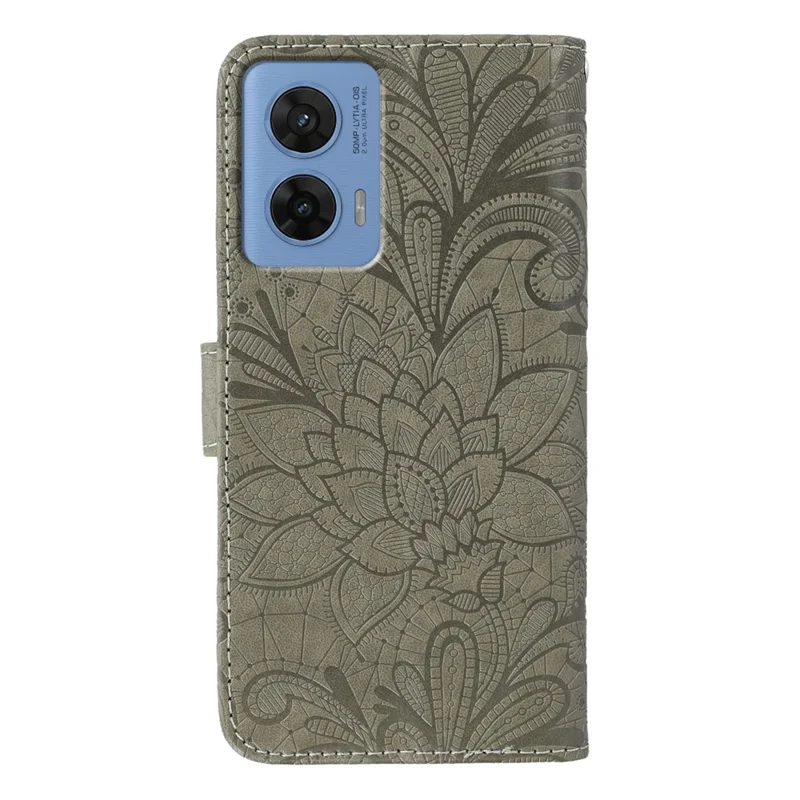 Voor Motorola G96 5G hoesje met kanten bloemenmotief in PU-leer met flipportemonnee - Grijs