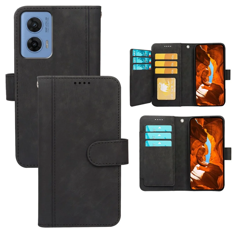 Motorola G96 5G Leren Hoesje met Lijnpatroon Portemonnee Telefoonhoes met 9 Kaartvakken - Zwart