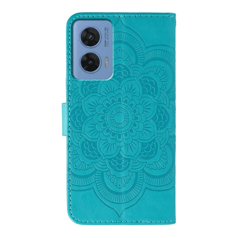 For Motorola G96 5G Etui med strassdekoration, PU-læder, mandala-mønster, telefonbeskytning med håndledsrem - Blå