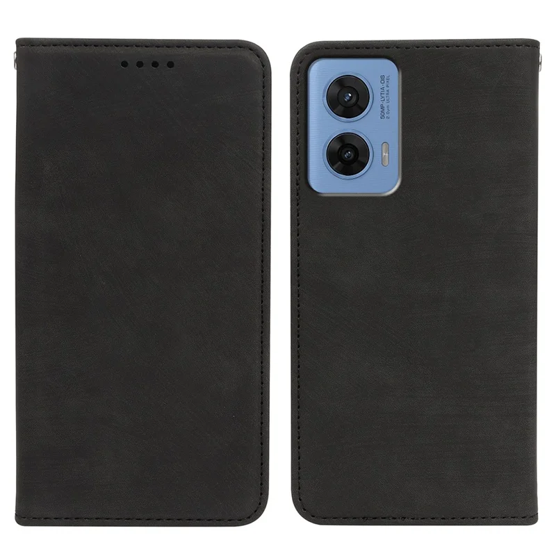 For Motorola G96 5G Case Stærk Magnetisk Læder Wallet Telefonbeskyttelse med Stribet Struktur - Sort