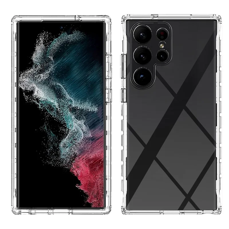 Pour Samsung Galaxy S23 Ultra 3 en 1 Gradient PC + Coque de protection en TPU anti-chute anti-rayures avec protecteur d'écran en PET - Transparent