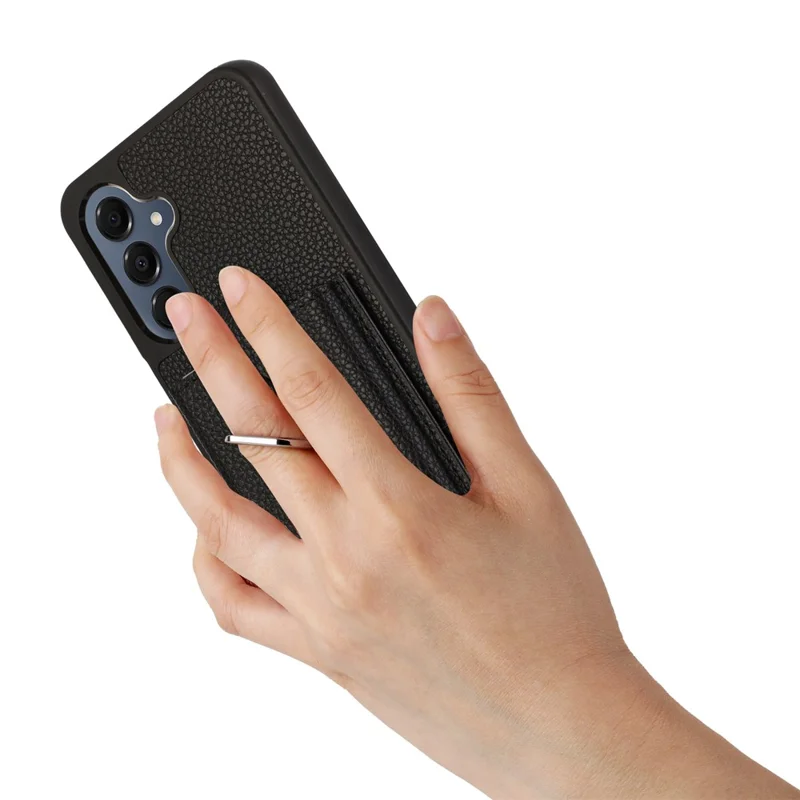Samsung Galaxy S25 FE Hülle mit Ringhalterung Zeichnungstyp Kartenfächer Leder Rückseite Abdeckung - Schwarz