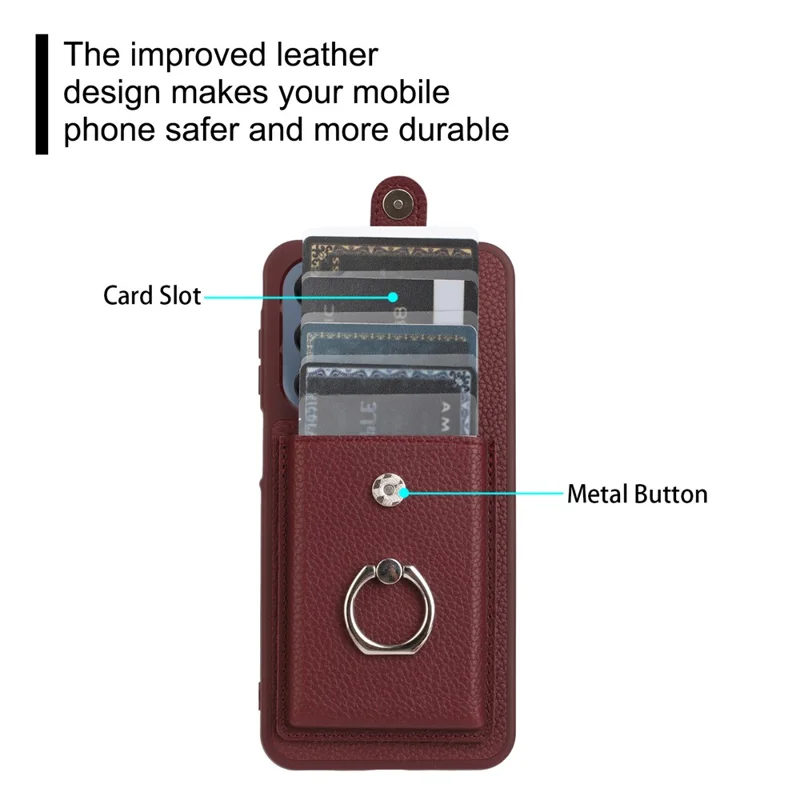 Samsung Galaxy S25 FE Hülle mit Ringhalterung Zeichnungstyp Kartenfächer Leder Rückseite Abdeckung - Schwarz