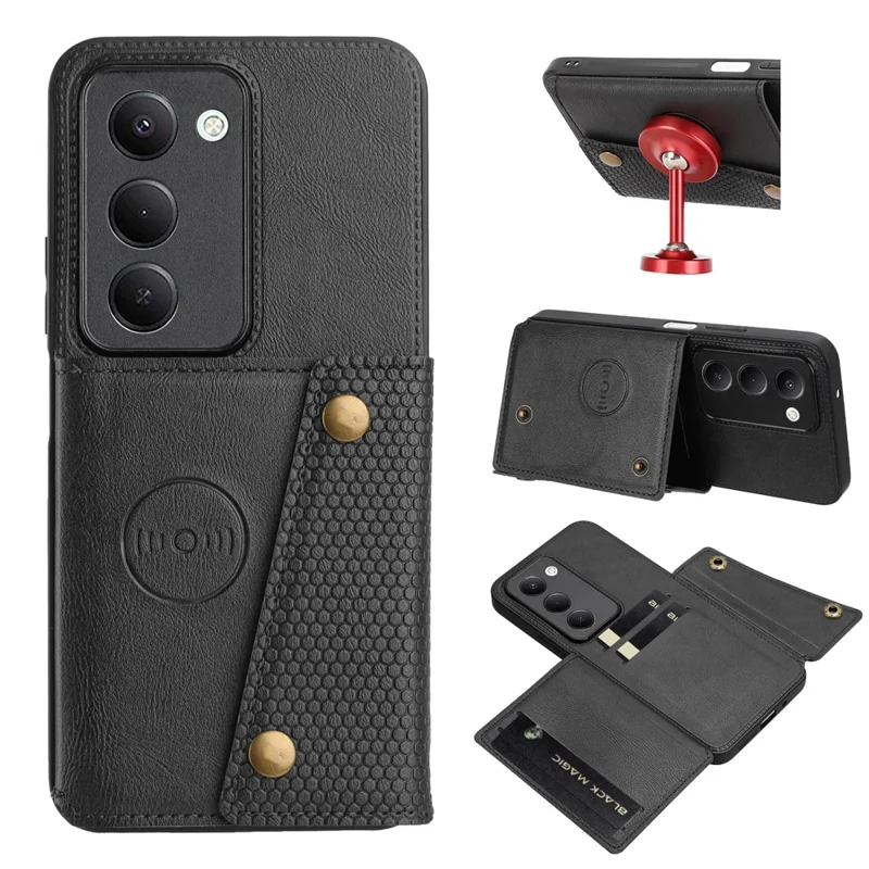 Cover per Xiaomi Redmi 15 5G (EU) (171mm) con Slot per Schede Supporto Pieghevole Pelle + TPU - Nero