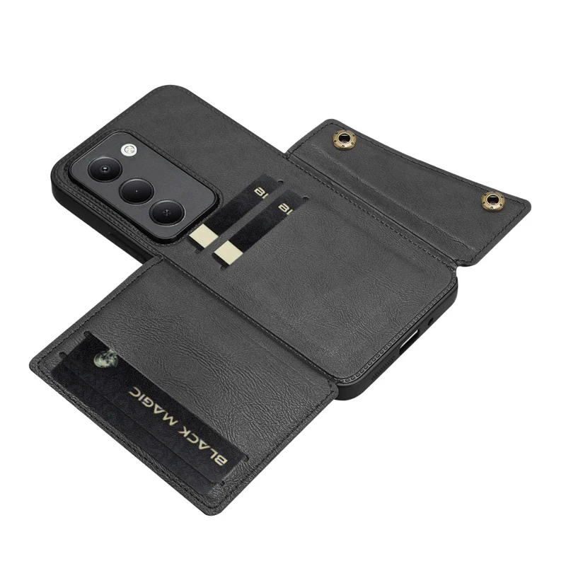 Cover per Xiaomi Redmi 15 5G (EU) (171mm) con Slot per Schede Supporto Pieghevole Pelle + TPU - Nero