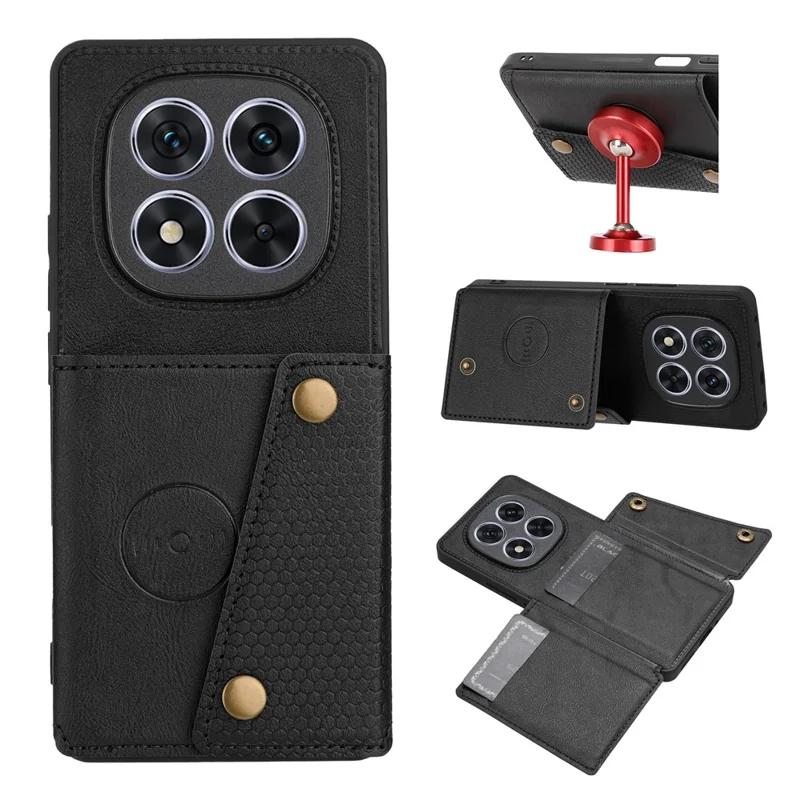 For Xiaomi Poco M8 5G / Redmi Note 15 5G (Global) / 15 4G (Global) Case with Card Slots Kickstand Leather + TPU Phone Cover - Black