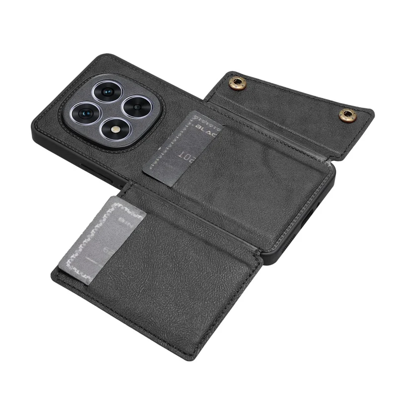 For Xiaomi Poco M8 5G / Redmi Note 15 5G (Global) / 15 4G (Global) Case with Card Slots Kickstand Leather + TPU Phone Cover - Black