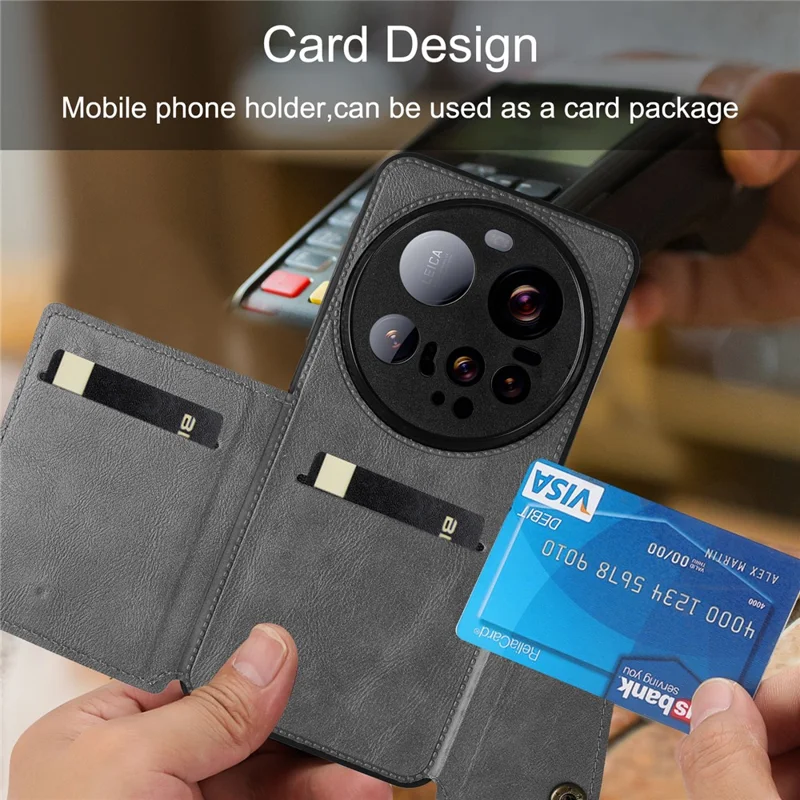 Xiaomi 15 Ultra hoesje met kaartslots en standaard van leer + TPU - Zwart