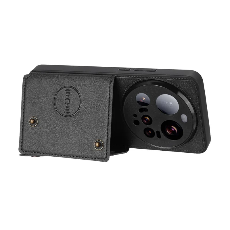 Xiaomi 15 Ultra hoesje met kaartslots en standaard van leer + TPU - Zwart