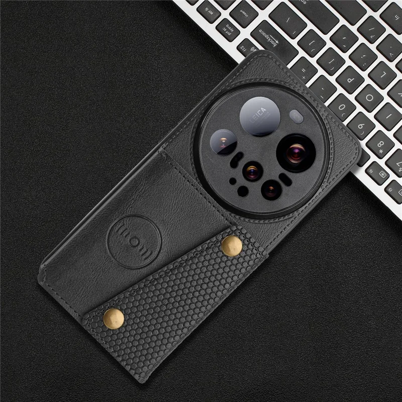 Xiaomi 15 Ultra hoesje met kaartslots en standaard van leer + TPU - Zwart