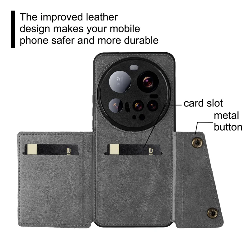 Xiaomi 15 Ultra hoesje met kaartslots en standaard van leer + TPU - Zwart