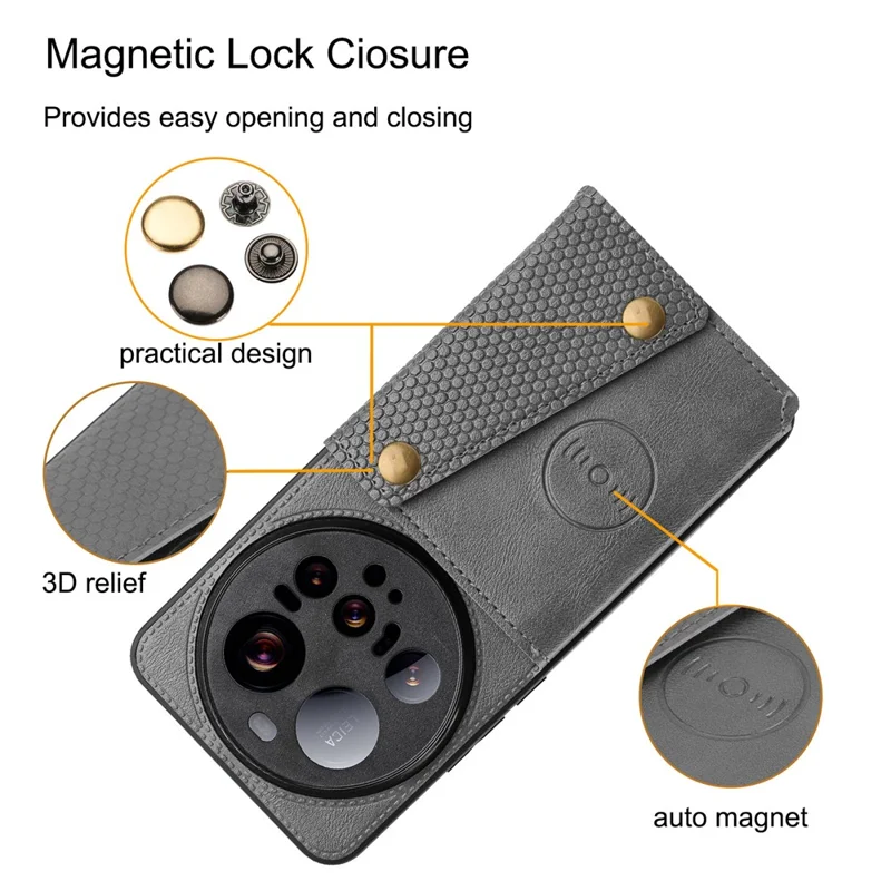 Xiaomi 15 Ultra hoesje met kaartslots en standaard van leer + TPU - Zwart