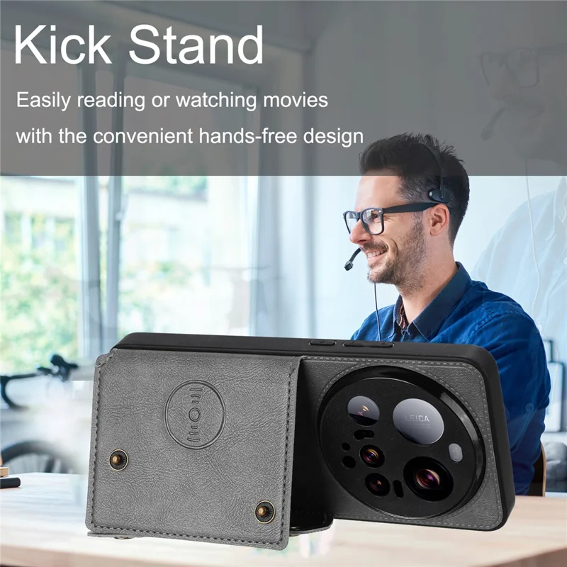 Xiaomi 15 Ultra hoesje met kaartslots en standaard van leer + TPU - Zwart