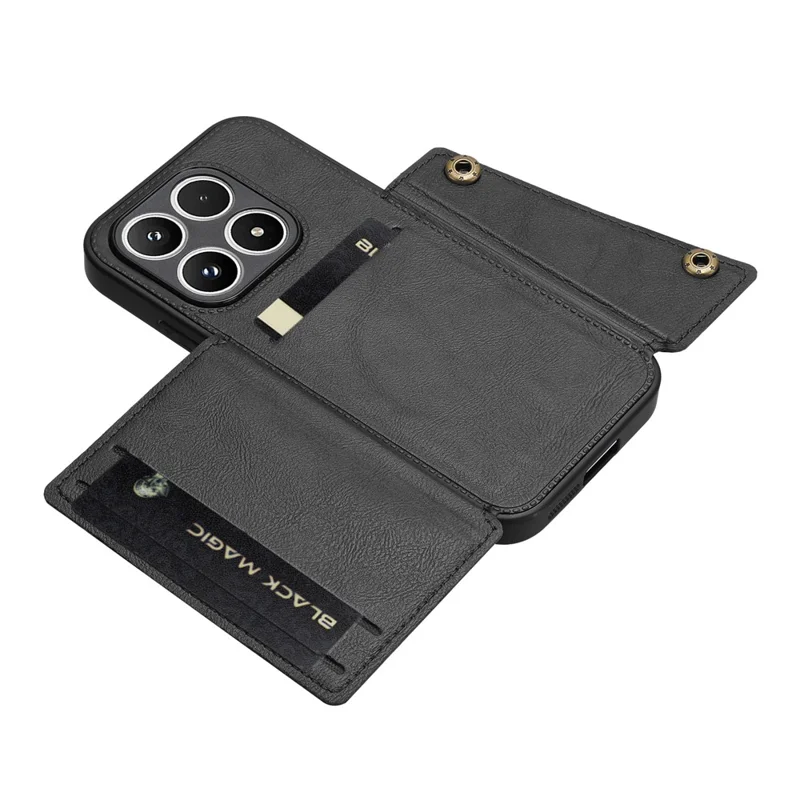 For Xiaomi 17 Case with Card Slots Kickstand Leather + TPU Phone Cover - Black