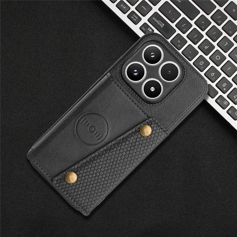 For Xiaomi 17 Case with Card Slots Kickstand Leather + TPU Phone Cover - Black