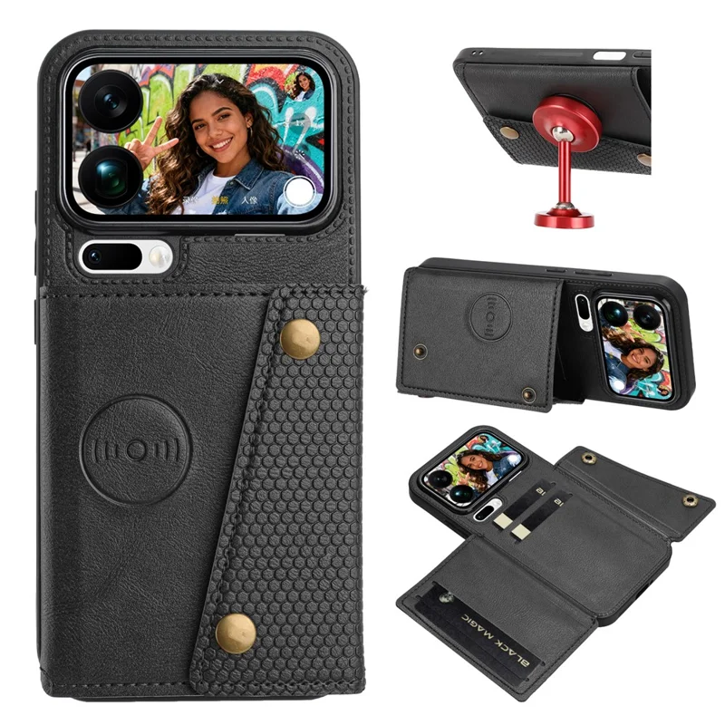 For Xiaomi 17 Pro Max Case with Card Slots Kickstand Leather + TPU Phone Cover - Black