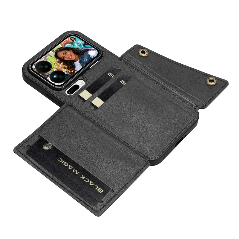 For Xiaomi 17 Pro Max Case with Card Slots Kickstand Leather + TPU Phone Cover - Black