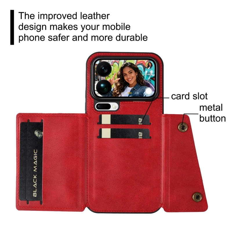 For Xiaomi 17 Pro Max Case with Card Slots Kickstand Leather + TPU Phone Cover - Black