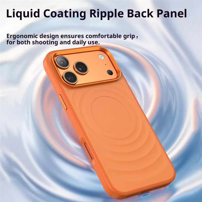 Étui pour iPhone 17 Pro Max Compatible avec MagSafe Motif Vague TPU Acrylique Coque de Téléphone avec Film en Verre Trempé - Orange