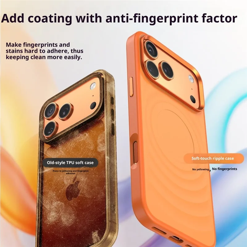 For iPhone 17 Pro Case Compatible with MagSafe Wave Pattern TPU Acrylic Phone Cover with Tempered Glass Film - Orange