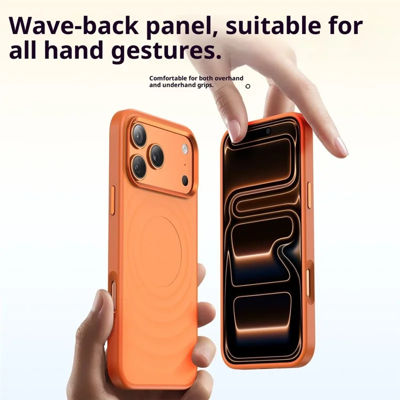 For iPhone 17 Pro Case Compatible with MagSafe Wave Pattern TPU Acrylic Phone Cover with Tempered Glass Film - Orange