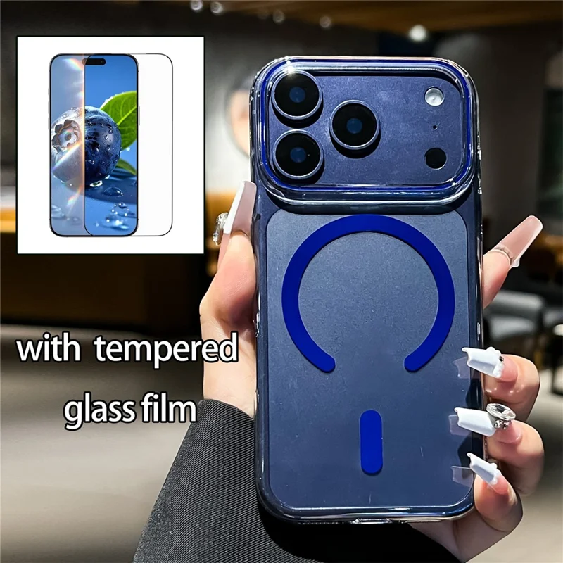 Étui iPhone 17 Pro Max Compatible avec MagSafe Ultra Mince Couverture de Téléphone Transparente en PC avec Film en Verre Trempé - Saphir