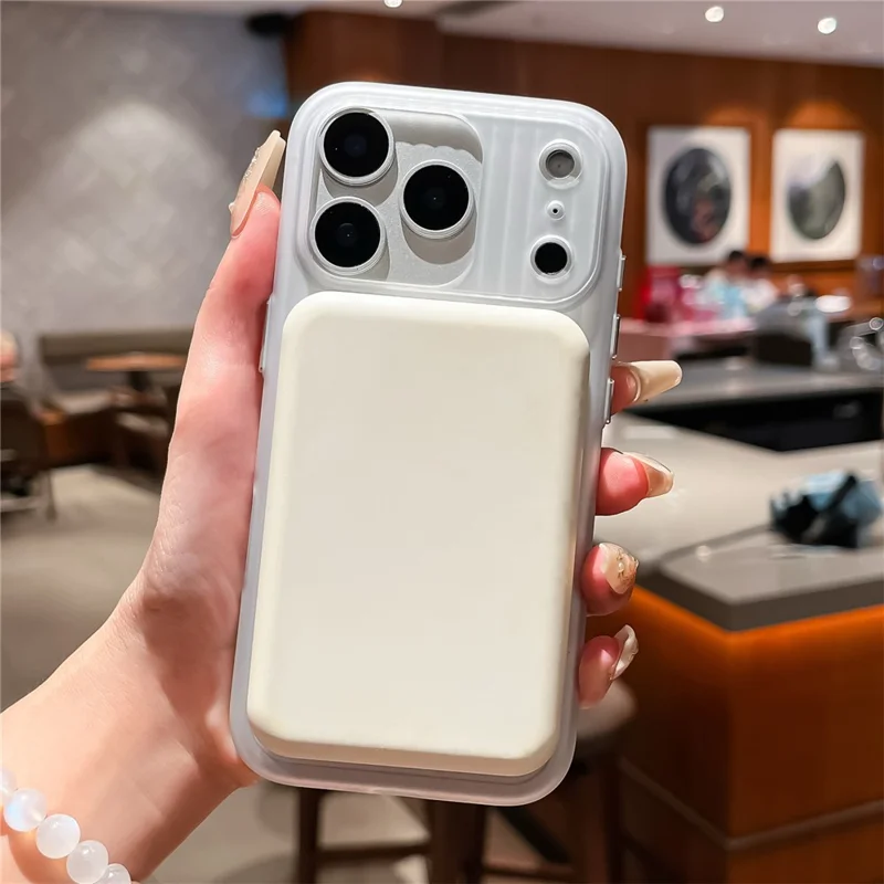 For iPhone 17 Pro Max Case Compatible with MagSafe Corrugated Texture PC Phone Cover with Tempered Glass Film - Orange  /  White