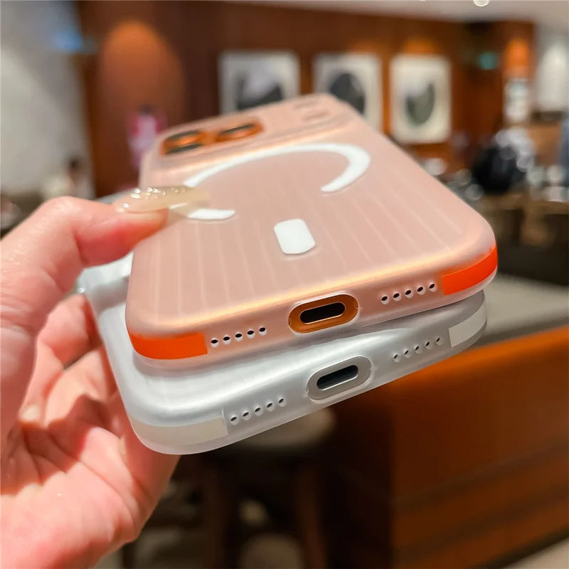 For iPhone 17 Pro Case Compatible with MagSafe Corrugated Texture PC Phone Cover with Tempered Glass Film - Blue  /  White