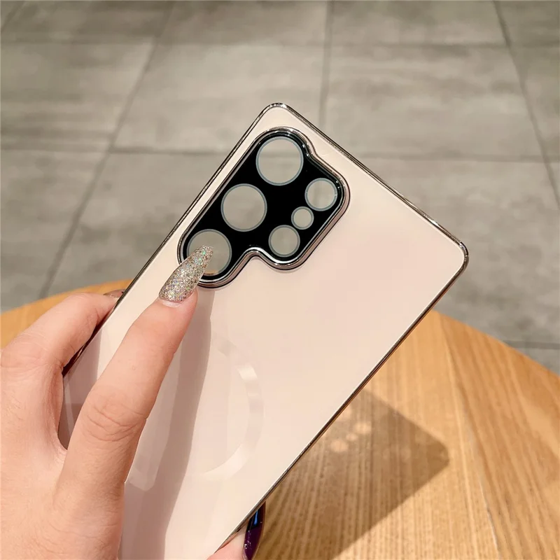 Capa para Samsung Galaxy S25 Ultra Compatível com MagSafe, Capa de Telefone PC TPU Eletroplastada Fosca com Película de Vidro Temperado - Preto