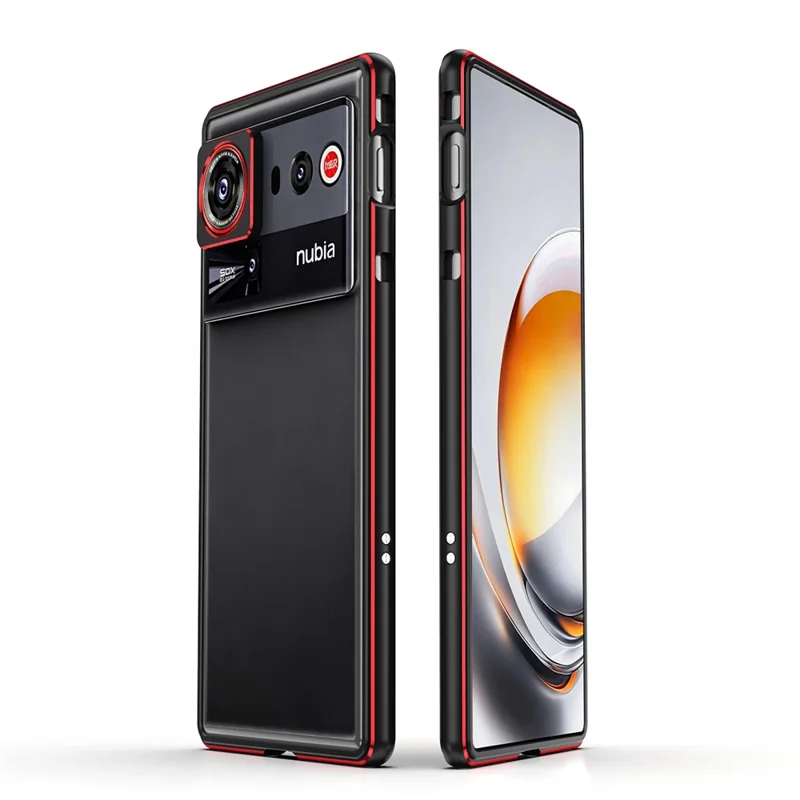 For ZTE nubia Z80 Ultra 5G Bumper Case Metal Frame Phone Cover with Camera Lens Guard - Black / Red