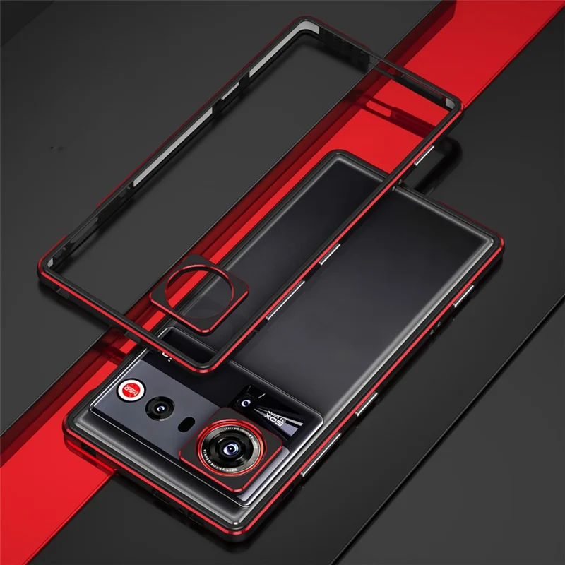 For ZTE nubia Z80 Ultra 5G Bumper Case Metal Frame Phone Cover with Camera Lens Guard - Black / Red
