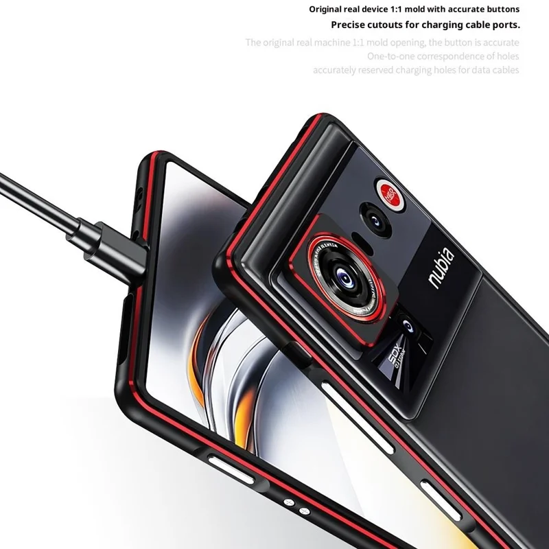 For ZTE nubia Z80 Ultra 5G Bumper Case Metal Frame Phone Cover with Camera Lens Guard - Black / Red