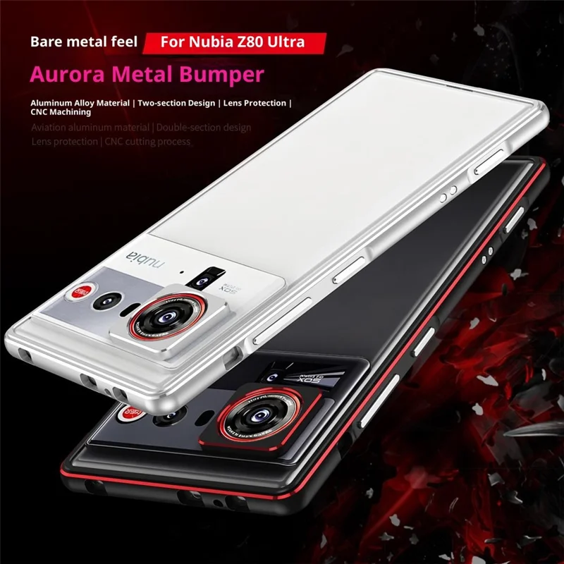 For ZTE nubia Z80 Ultra 5G Bumper Case Metal Frame Phone Cover with Camera Lens Guard - Black / Red