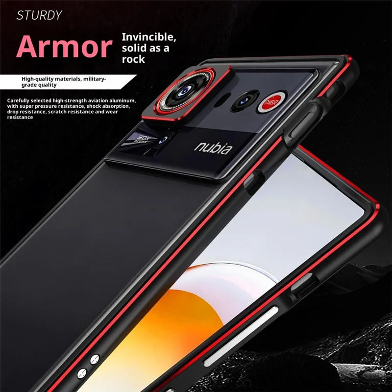 For ZTE nubia Z80 Ultra 5G Bumper Case Metal Frame Phone Cover with Camera Lens Guard - Black / Red