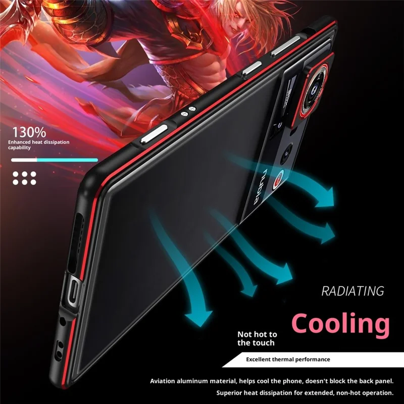 For ZTE nubia Z80 Ultra 5G Bumper Case Metal Frame Phone Cover with Camera Lens Guard - Black / Red