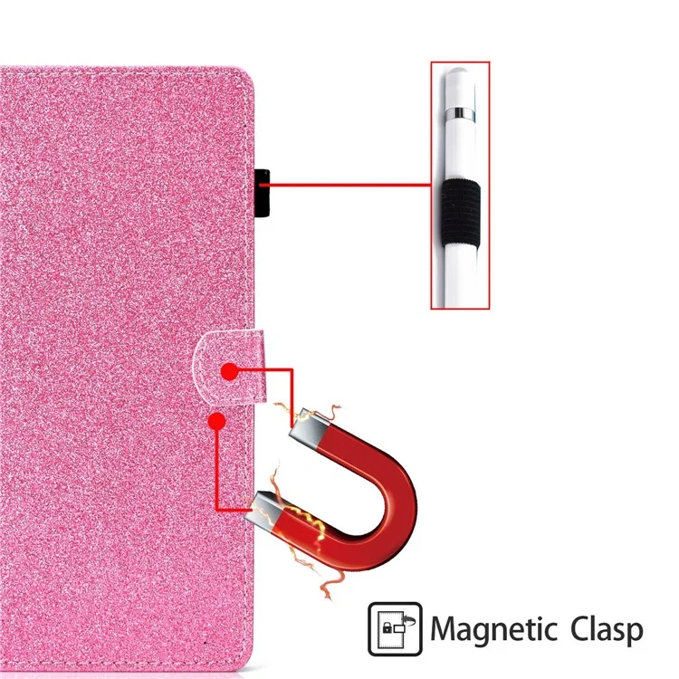 Per iPad 10.9 (2022) Glitter Powder PU Leather Tablet Case Auto Wake / Sleep Anti-scratch Cover with Stand Card Holder - Rosa