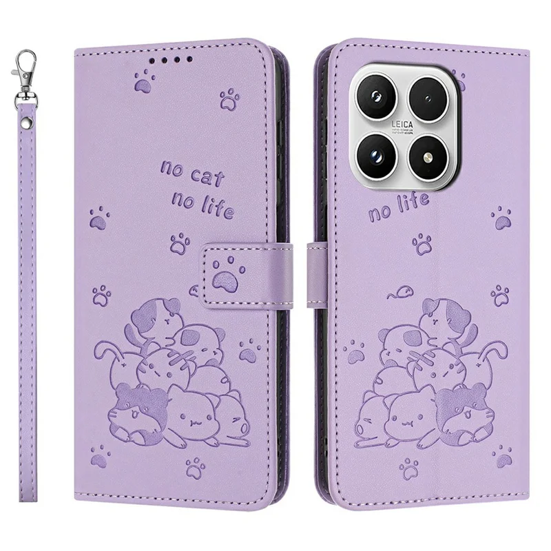 For Xiaomi 17 Wallet Case Cats Imprint Leather Phone Cover with Strap - Purple
