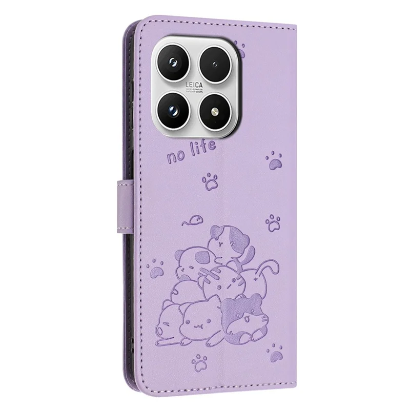 For Xiaomi 17 Wallet Case Cats Imprint Leather Phone Cover with Strap - Purple