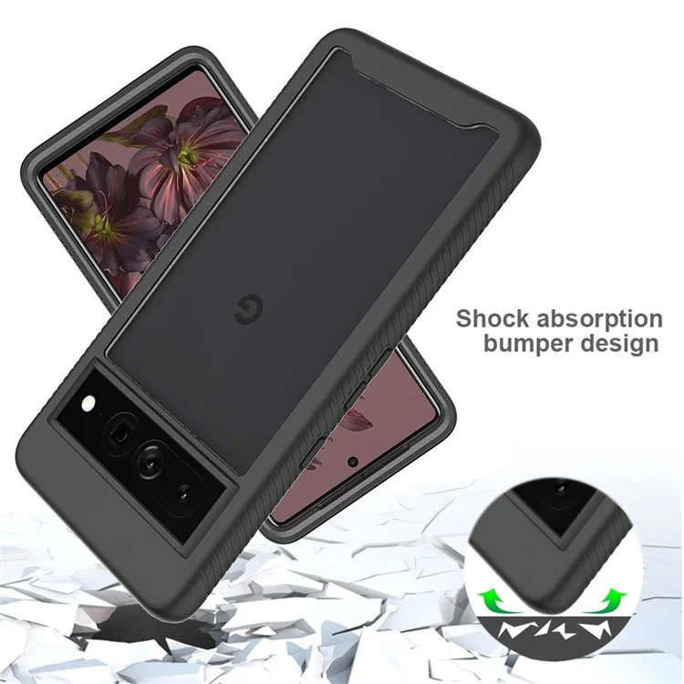 For Google Pixel 7 Pro 5G PET Screen Protector Phone Case Hard PC + Soft TPU Shockproof Cover - Black
