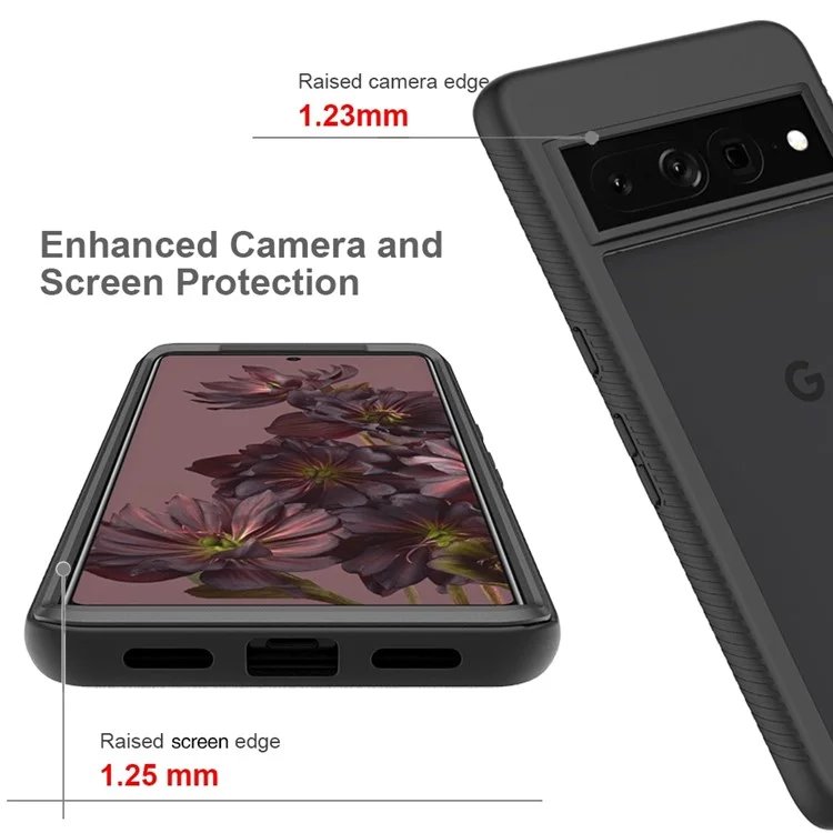 For Google Pixel 7 Pro 5G PET Screen Protector Phone Case Hard PC + Soft TPU Shockproof Cover - Black